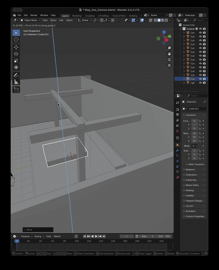 Animated screen recording of GPT-5.6 operating Blender to design mechanical parts.